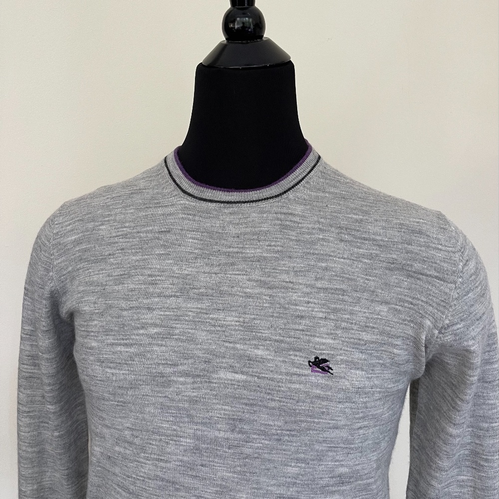 New Etro Sweater Crewneck Virgin Wool Light Gray Pullover Sweater Etro Italy